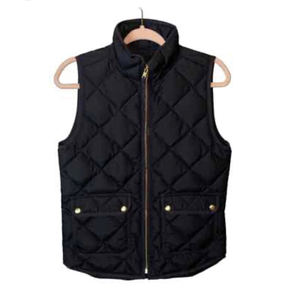 J.Crew Quilted Puffer Vest Black Gold Zip Women Small